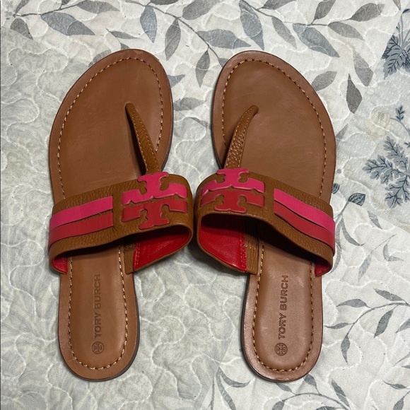 Tory Burch Shoes - Tory Burch Brown and Pink Slide Sandals